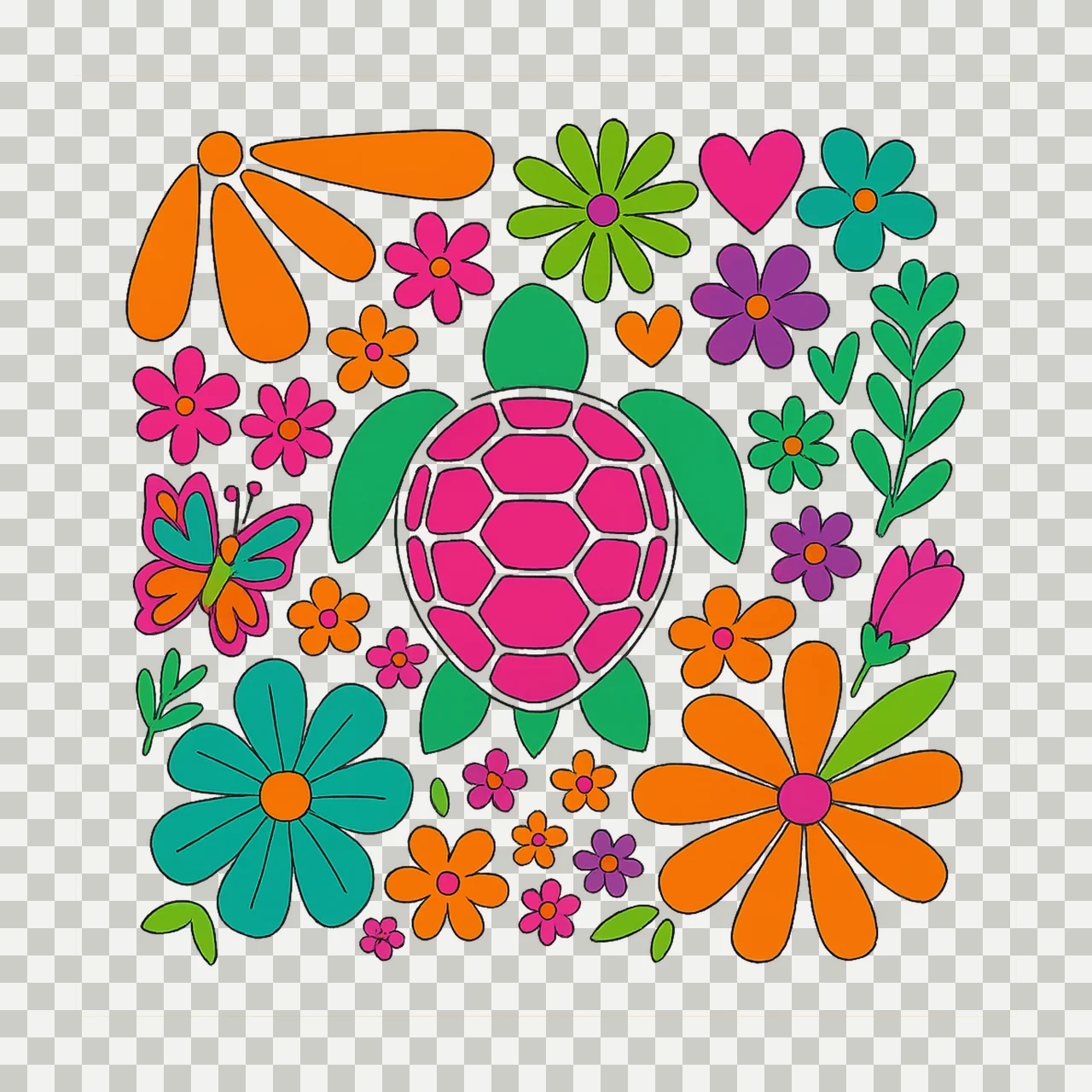 Floral Turtle With Flowers And Butterfly In Pink hearts transparency and detail preview thumbnail