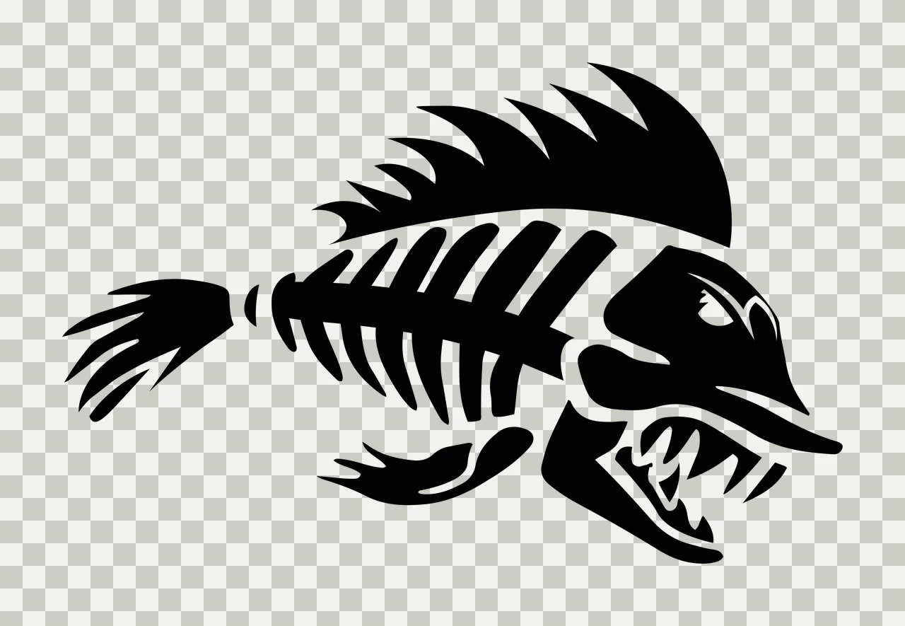 Bones Graphic Silhouette Of A Fish Skeleton swimming bone teeth transparency and detail preview thumbnail