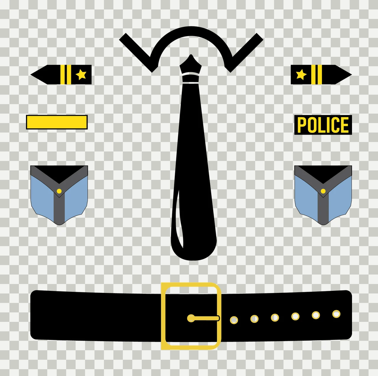 Uniform Items Arranged Display With Epaulets And Badge transparency and detail preview thumbnail