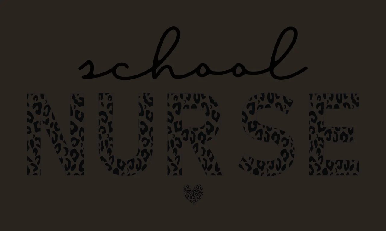 School NURSE Typography Design with cursive school text, leopard print NURSE lettering and small leopard pattern heart in black and white contrast preview thumbnail