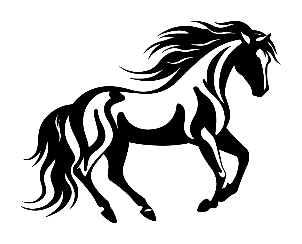 Horse With Mane And Tail In Black