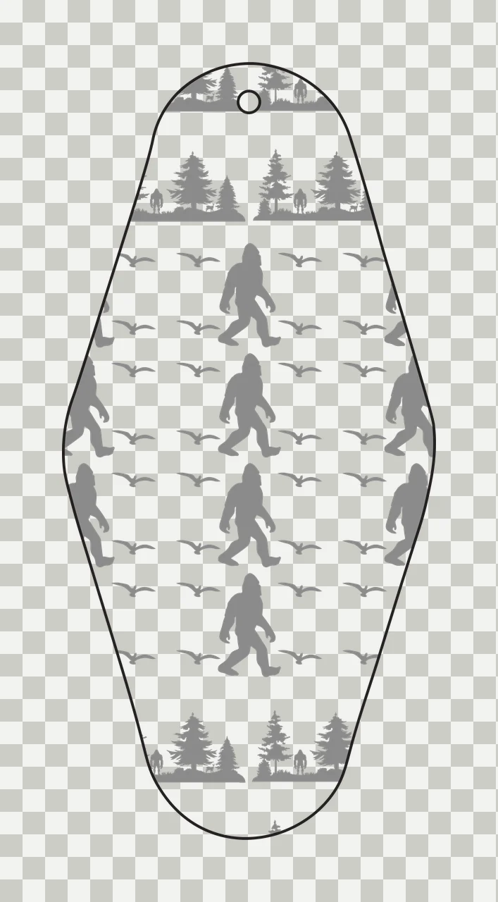 Classic Motel Keychain Bigfoot And Trees Oval Design Pattern transparency and detail preview thumbnail