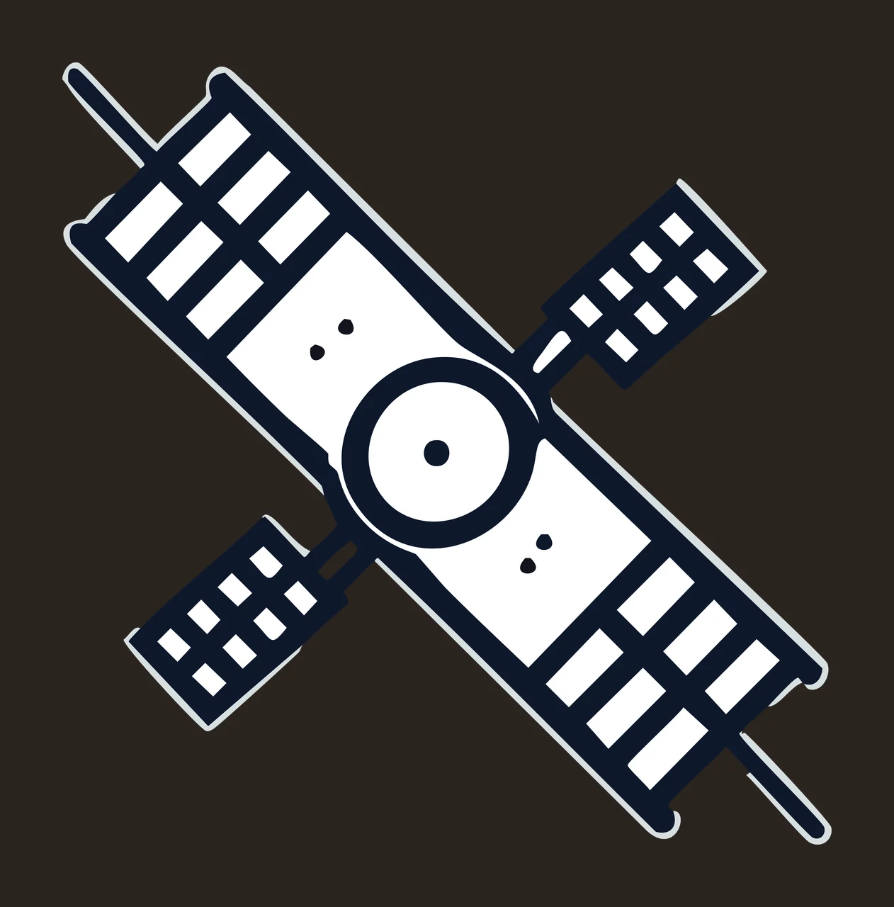 Space Black Silhouette Of Industrial Satellite Icon solar panels contrast preview thumbnail