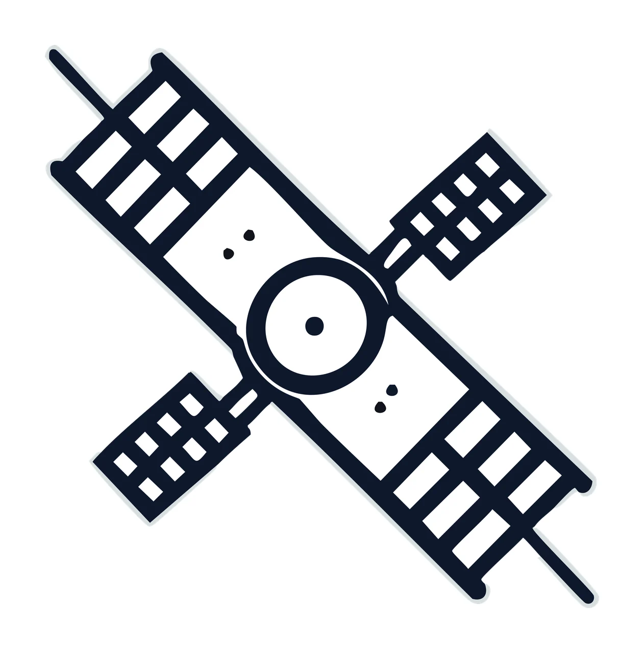 Space Black Silhouette Of Industrial Satellite Icon solar panels