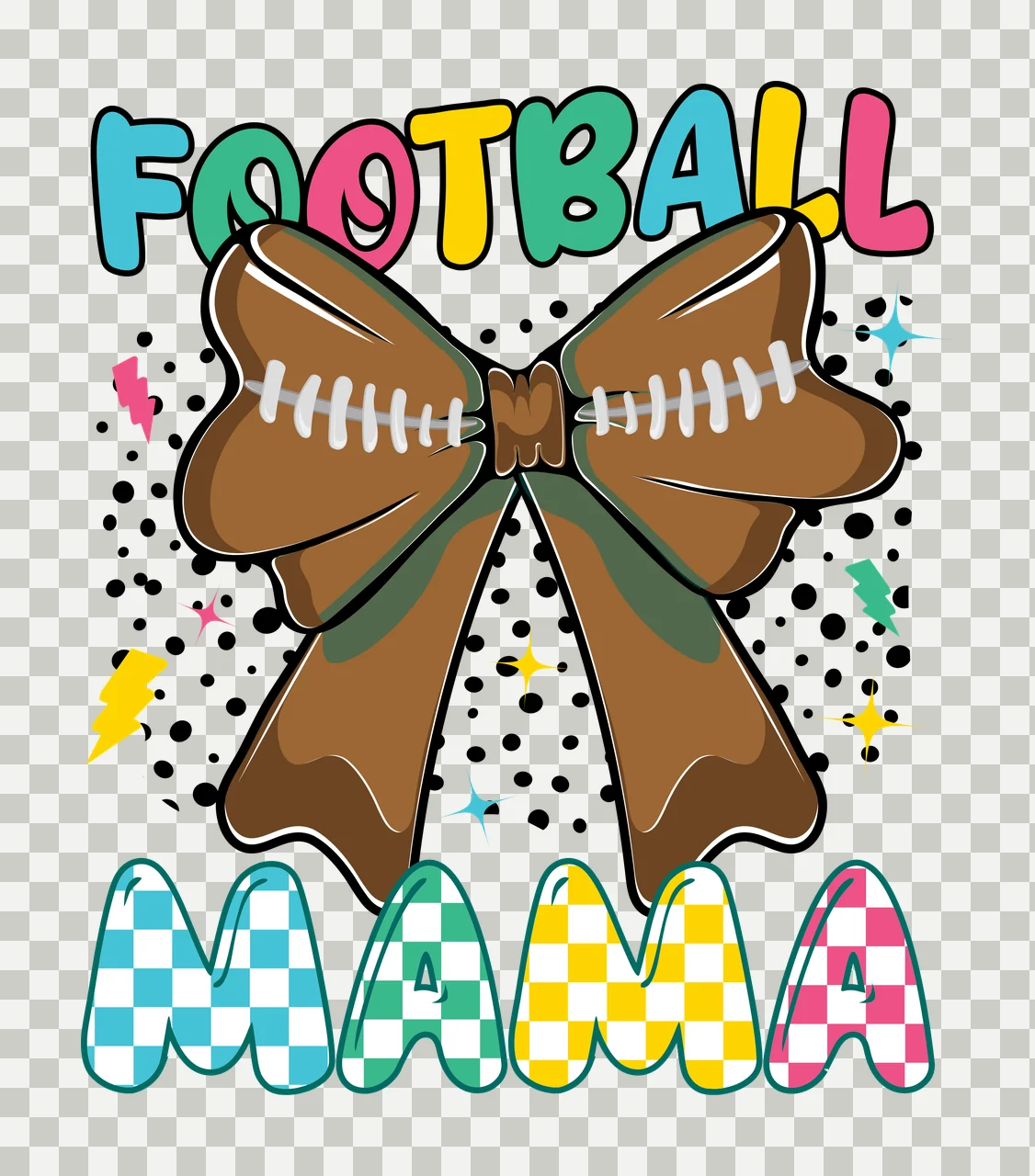 Football Mama Dots Black Bow Silhouette Over Text displaying transparency and detail preview thumbnail