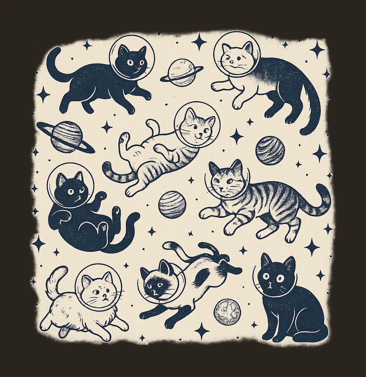 Cats in Space Funny Cat Digital Retro Vintage Cat Lover Gift contrast preview thumbnail