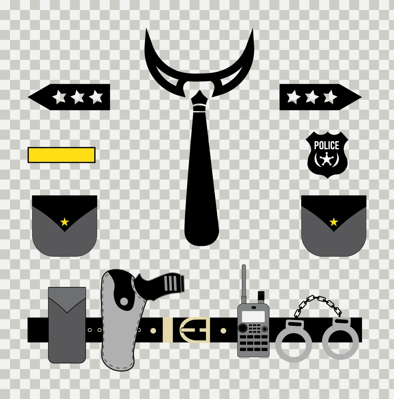 Police Duty Gear Silhouette Icon Set law enforcement equipment transparency and detail preview thumbnail