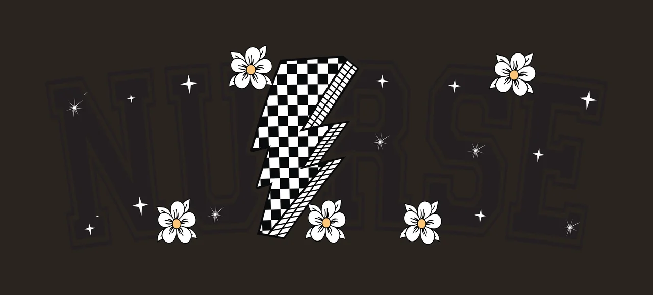 Nurse Text With Lightning And Flowers decorated bolt varsity font contrast preview thumbnail
