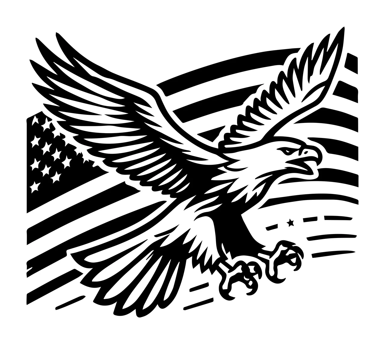 Eagle Flag Flying Over American and stars stripes illustrative