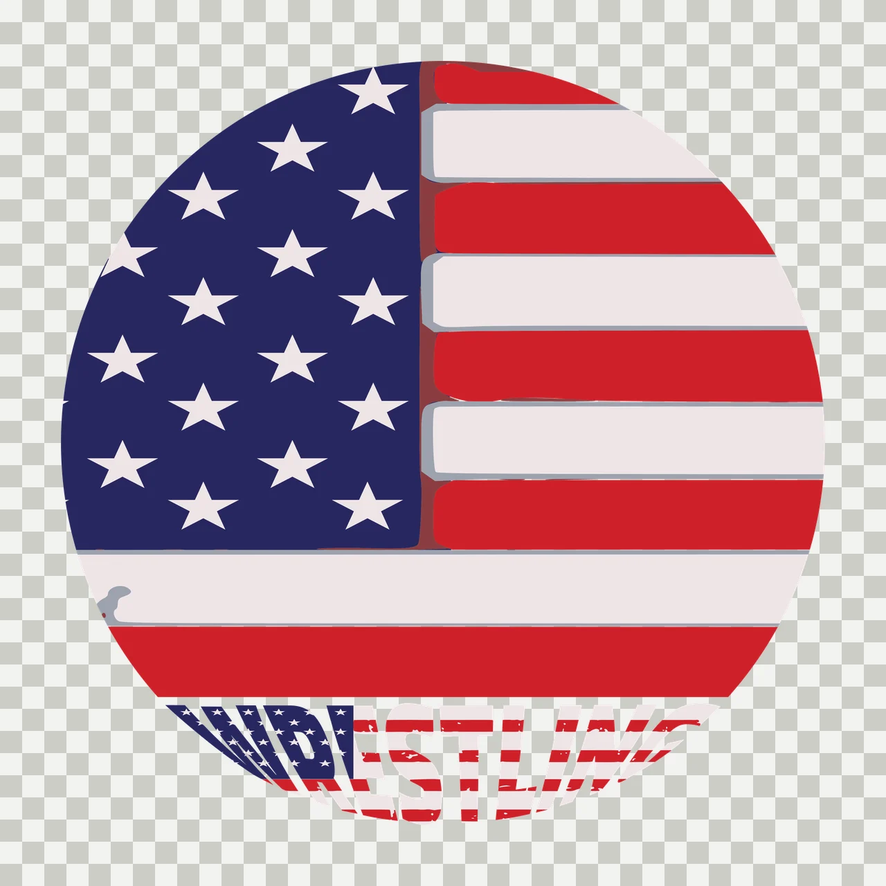 WRESTLING American flag wrestling emblem Design with five-pointed stars, red and white stripes, circular badge and distressed typography in navy blue transparency and detail preview thumbnail