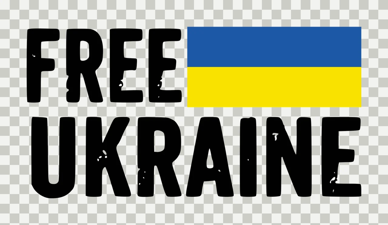 FREE UKRAINE Typography Design with distressed text, Ukrainian flag and bold block lettering in black, blue and yellow transparency and detail preview thumbnail