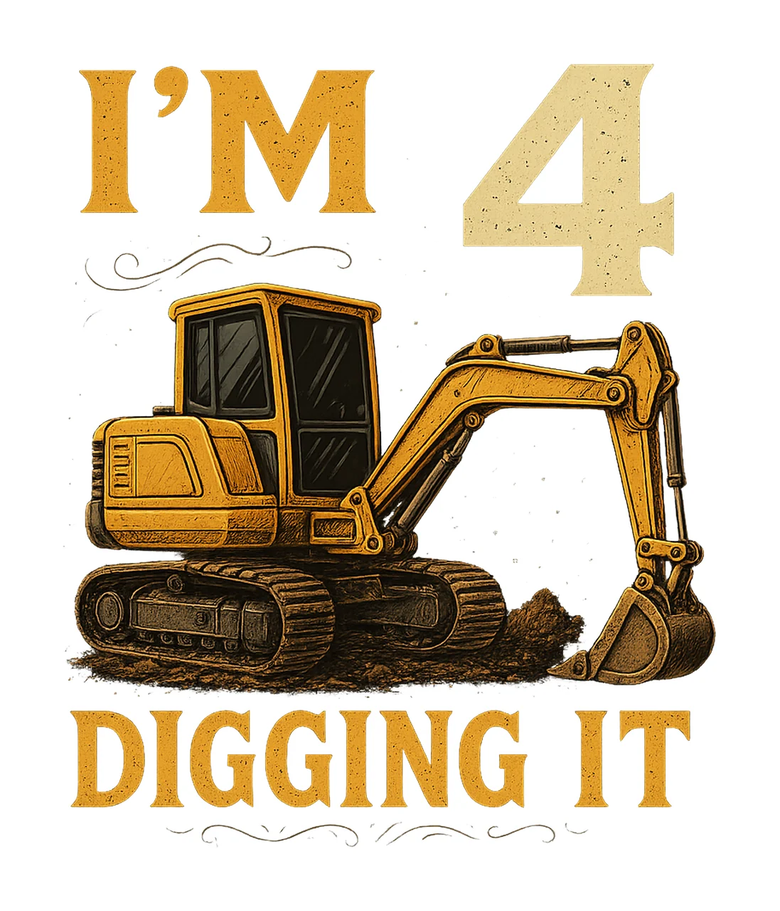 4th Birthday Boy Artwork and Digging It Construction Truck