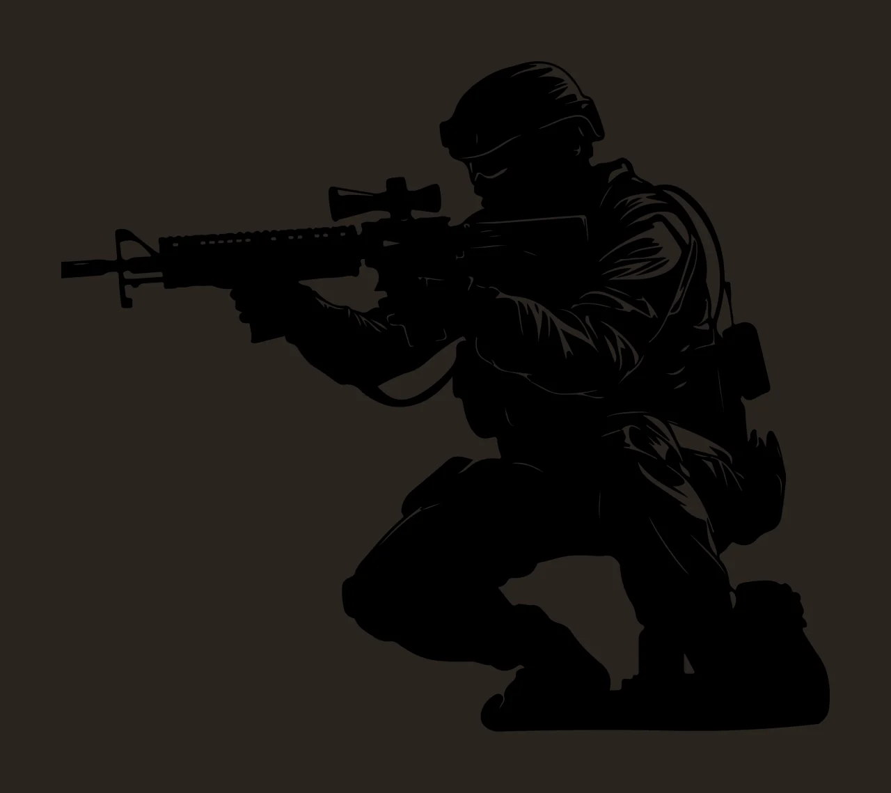 Kneeling Tactical Soldier Silhouette Graphic rifle black weapon contrast preview thumbnail