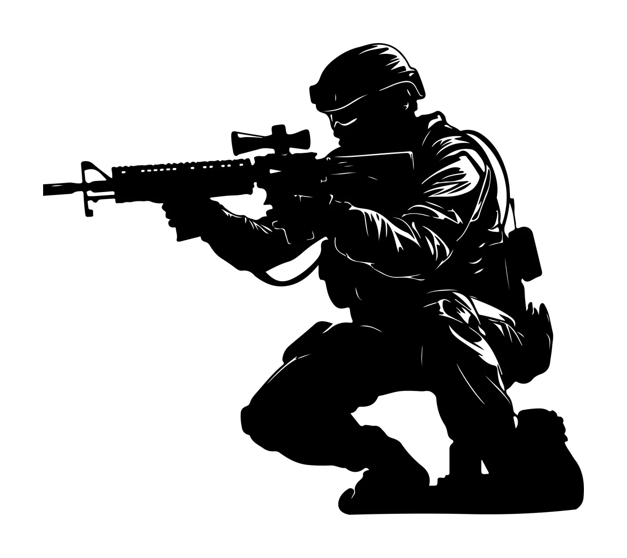 Kneeling Tactical Soldier Silhouette Graphic rifle black weapon
