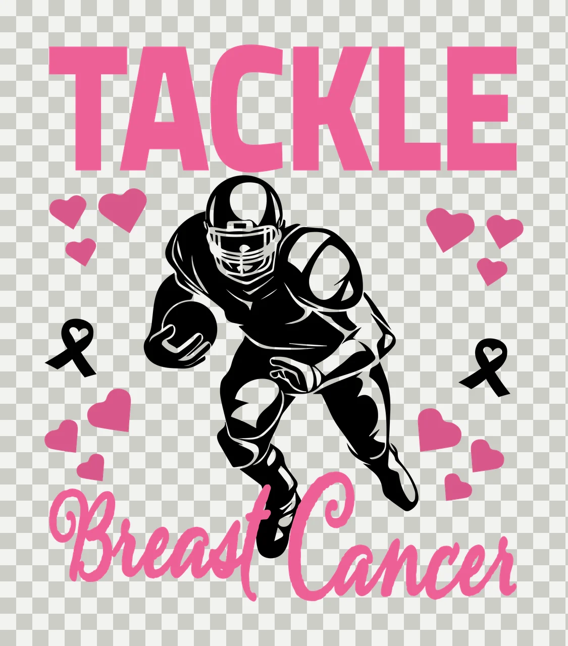 Cancer Football T A C K L E Breast player running hearts ribbon transparency and detail preview thumbnail