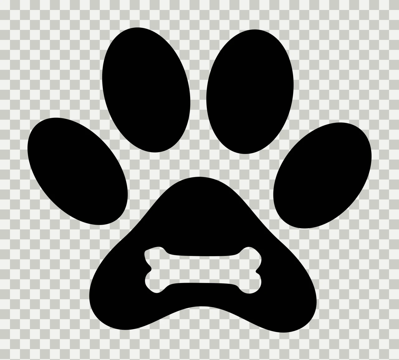 Paw print with bone Illustration with black paw print and white bone transparency and detail preview thumbnail