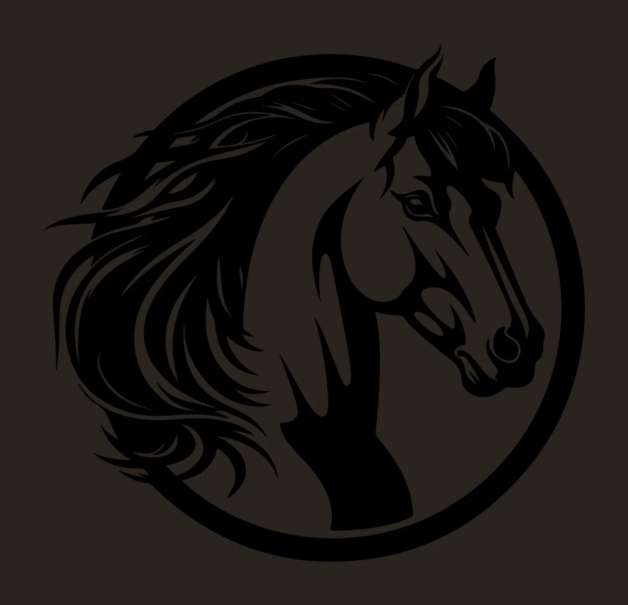 Horse Head Profile Silhouette Circle Icon viewed in frame mane contrast preview thumbnail