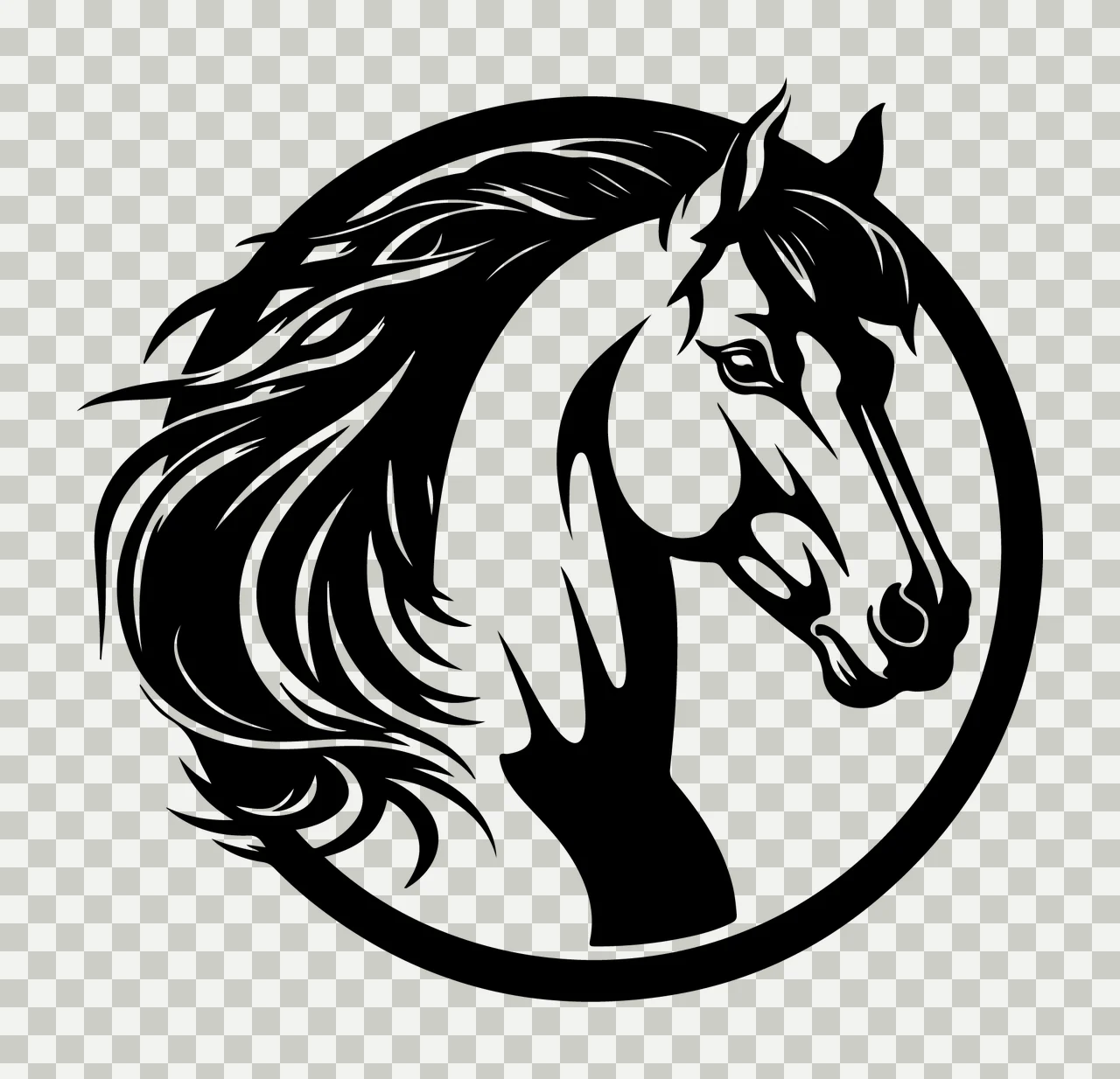 Horse Head Profile Silhouette Circle Icon viewed in frame mane transparency and detail preview thumbnail
