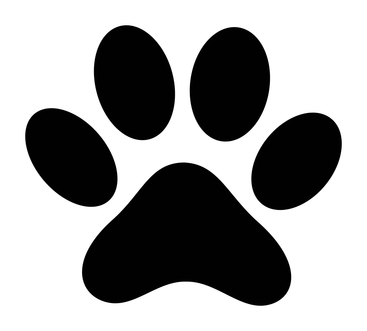Paw print silhouette Illustration with four oval pads and one large central pad in black and white