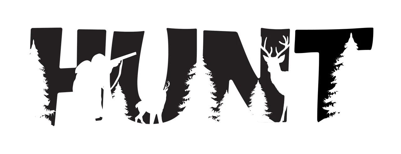Hunt Text Silhouette Outdoor Theme deer trees person black