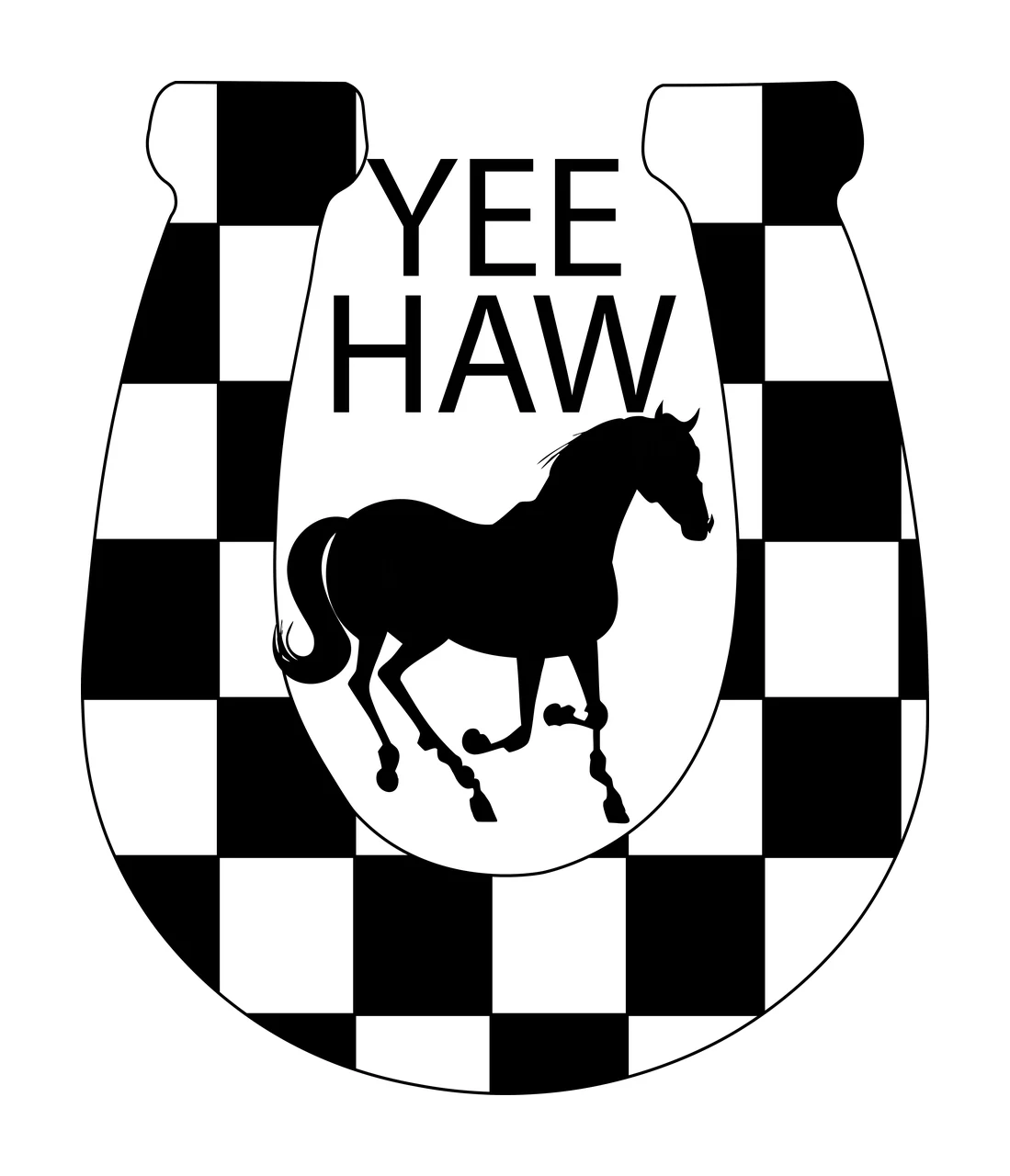Horse Yee Haw Text With Silhouette run horseshoe graphic art