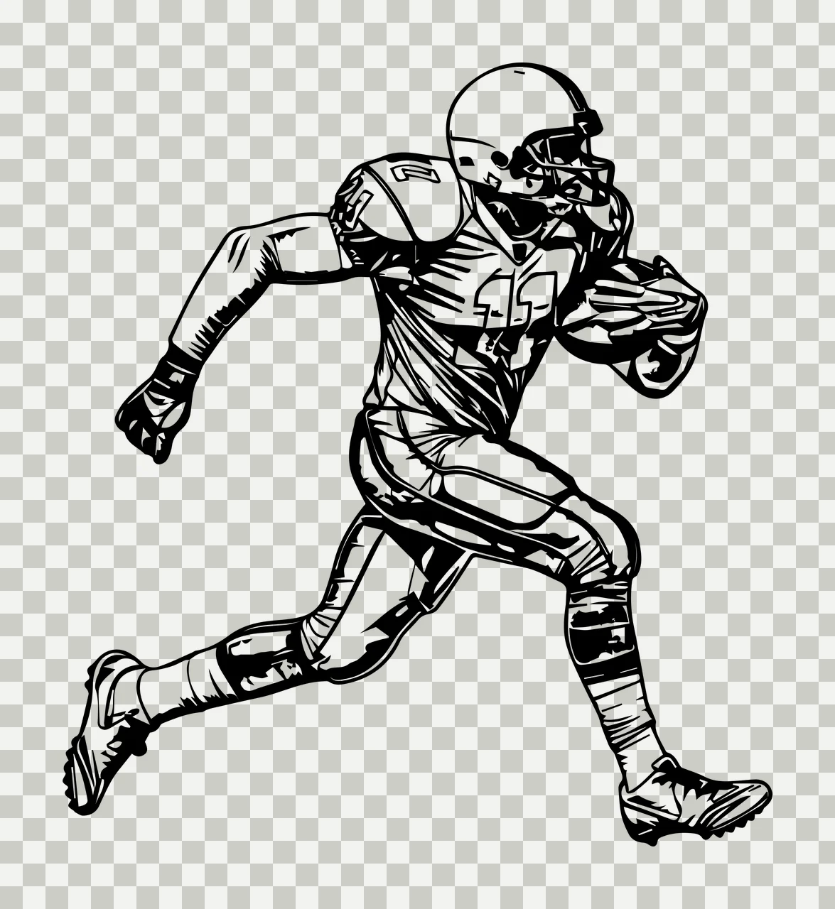 Football Player American Running With Ball helmet shoulder pads transparency and detail preview thumbnail