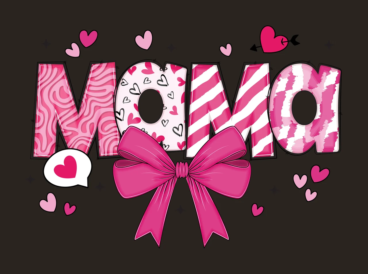 Mama Bow Text With Silhouette And Heart Accents hearts stars contrast preview thumbnail