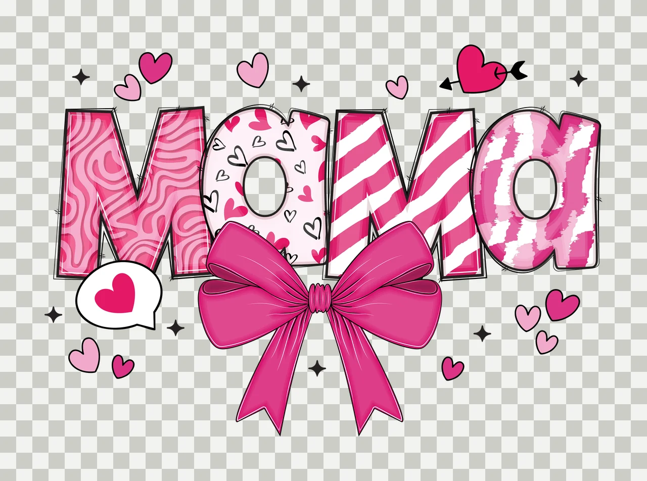 Mama Bow Text With Silhouette And Heart Accents hearts stars transparency and detail preview thumbnail