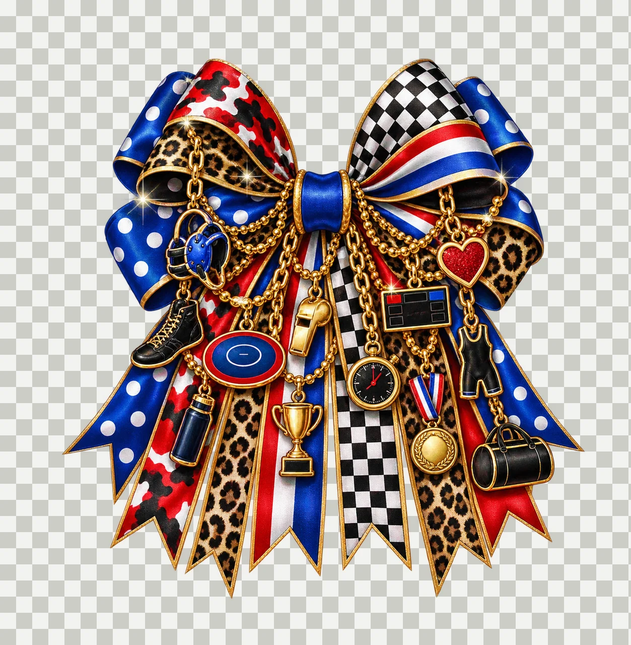 Wrestling Mom Bow Charm PNG, Themed Gold Chain Charms, Coquette Ribbon Sublimation Design, Transparent Digital Download transparency and detail preview thumbnail