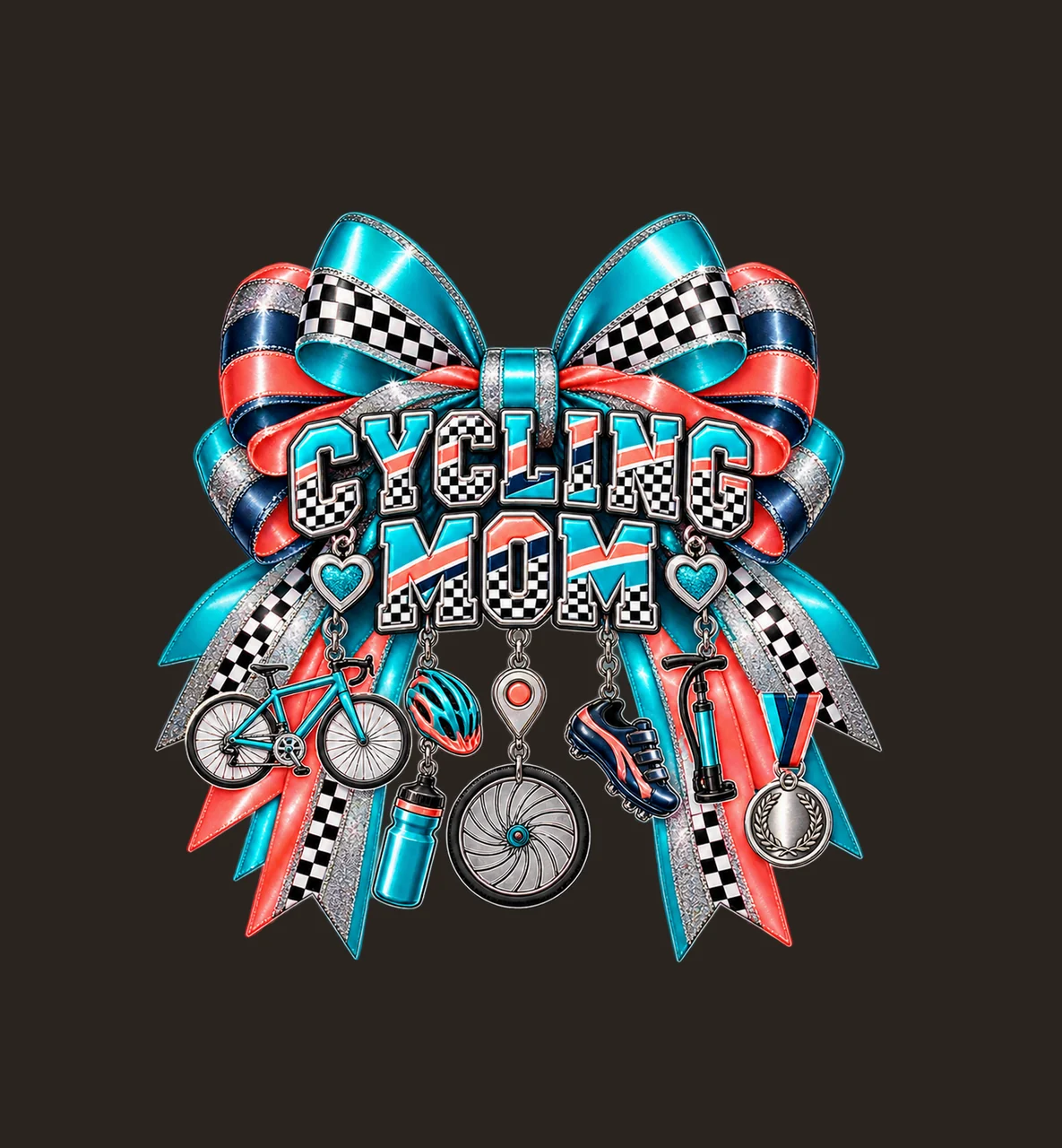 Cycling Mom Bow Charm PNG, Patterned Varsity Mom Ribbon Clipart, Transparent Sublimation Digital Download contrast preview thumbnail