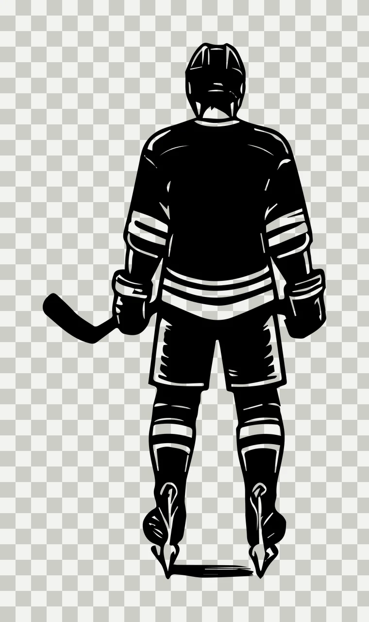Hockey Player Standing With Stick helmet jersey skates stencil transparency and detail preview thumbnail