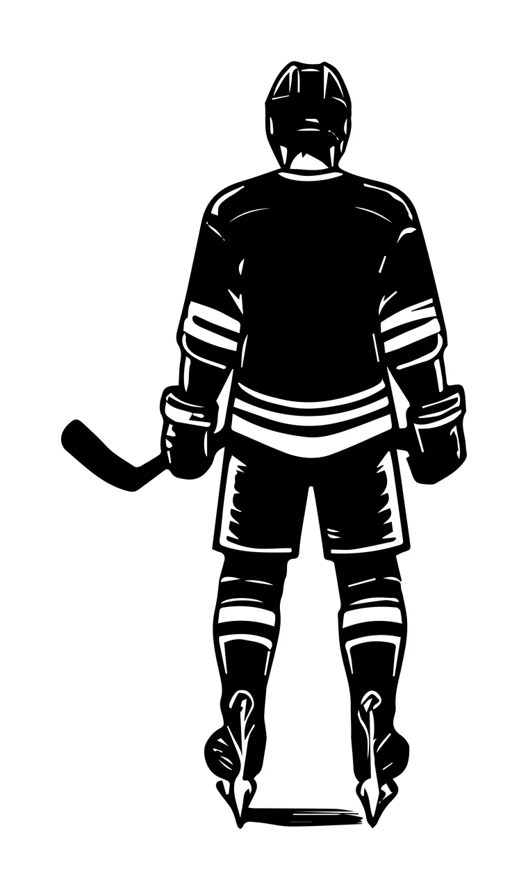 Hockey Player Standing With Stick helmet jersey skates stencil