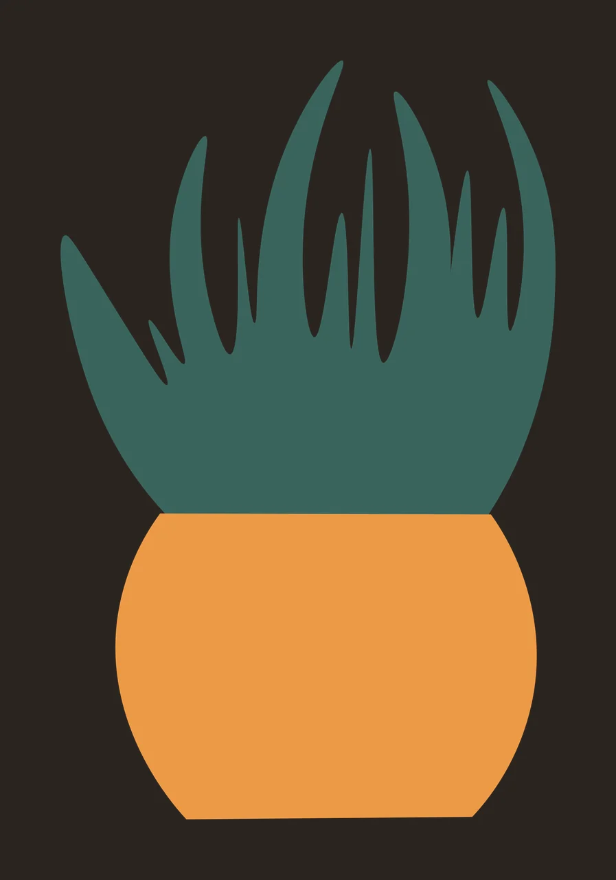Potted houseplant Illustration with spiky leaves, round pot, foliage and flat base in dark green, orange and white contrast preview thumbnail