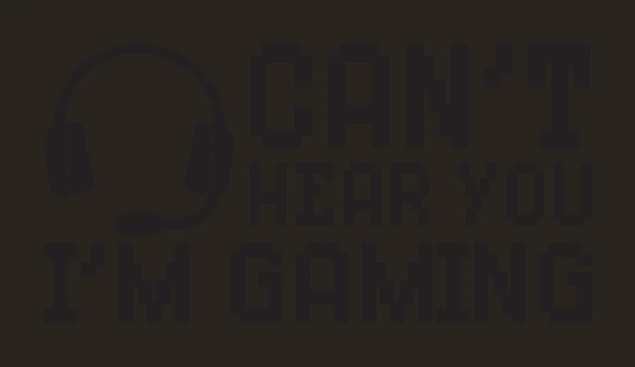 CAN'T HEAR YOU I'M GAMING gamer quote typography with headset icon, pixel art text and microphone in black and white contrast preview thumbnail