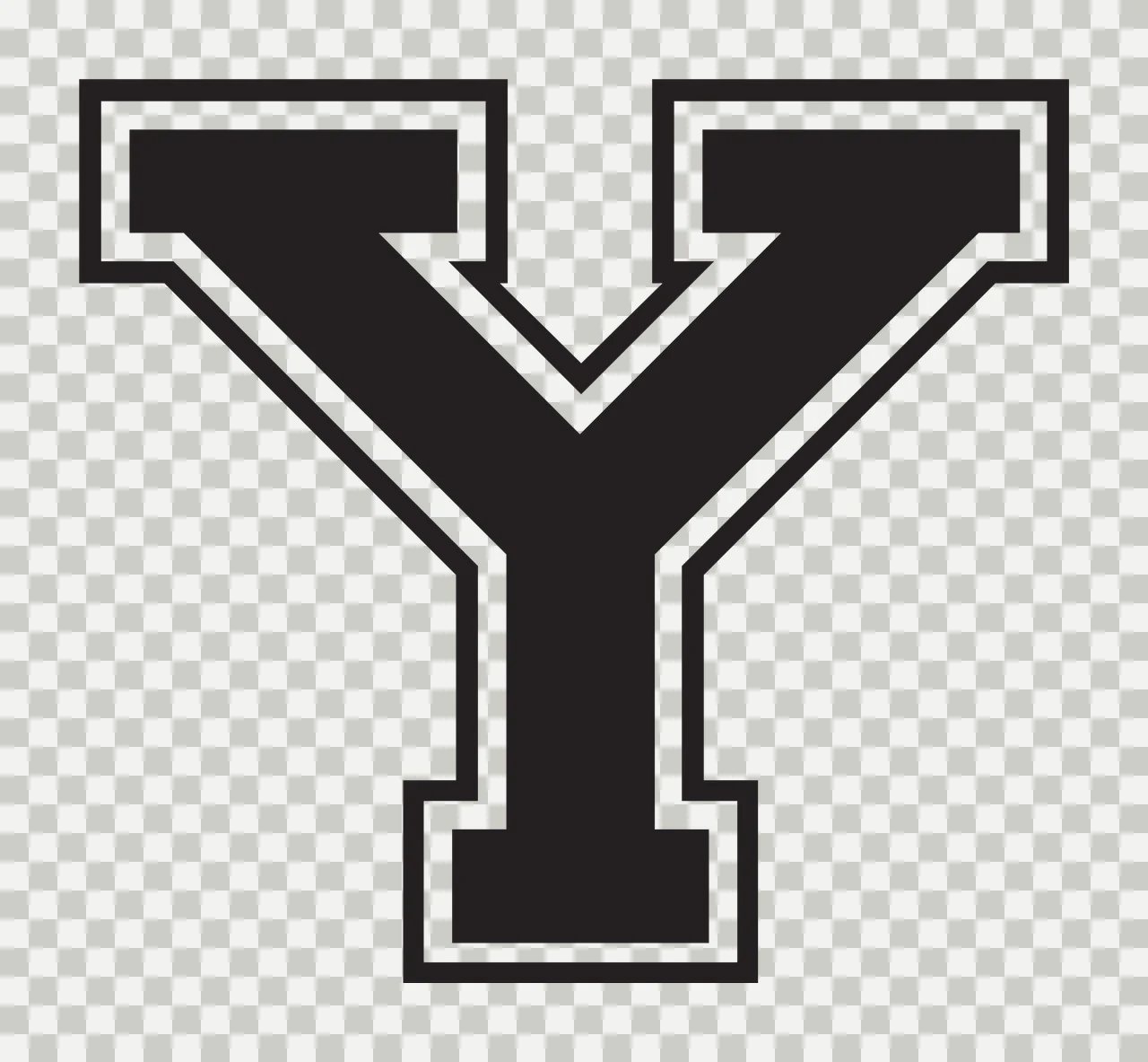 Y Letter Design with block serif, double outline border and inner gap border in black and white transparency and detail preview thumbnail