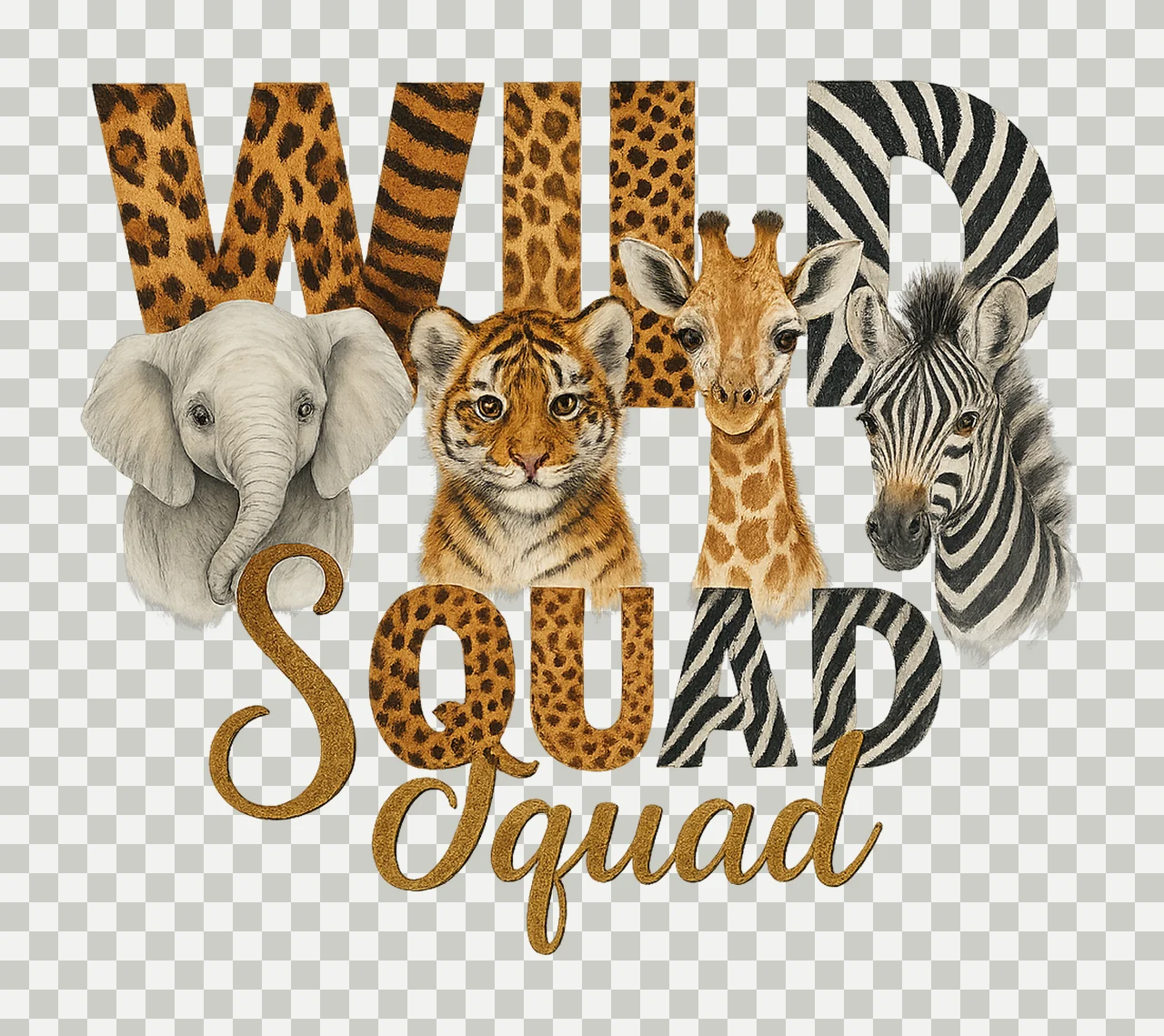 Wild Squad Baby Safari Animals Watercolor 1st Birthday Shirt transparency and detail preview thumbnail