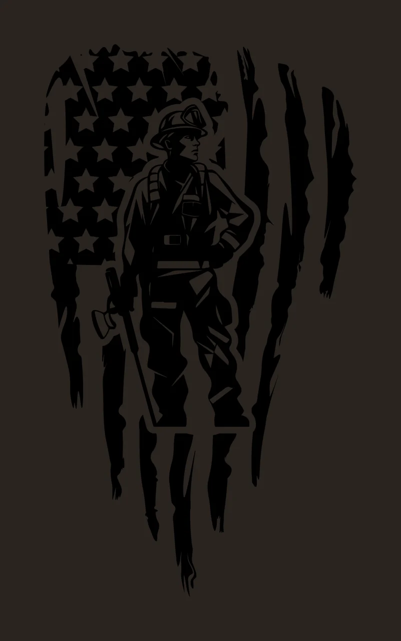 Firefighter With Axe Flag Silhouette standing american distressed contrast preview thumbnail
