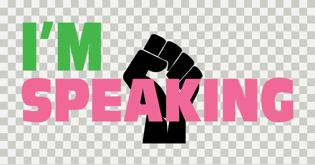 I'M SPEAKING Typography Design with green text 'I'M', pink text 'SPEAKING' and black raised fist transparency and detail preview thumbnail