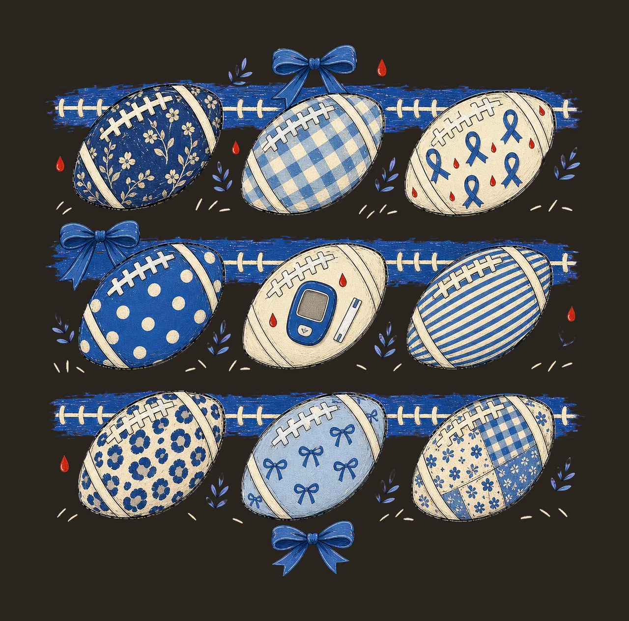 Nine Football Diabetes Awareness Patterns Variation B contrast preview thumbnail