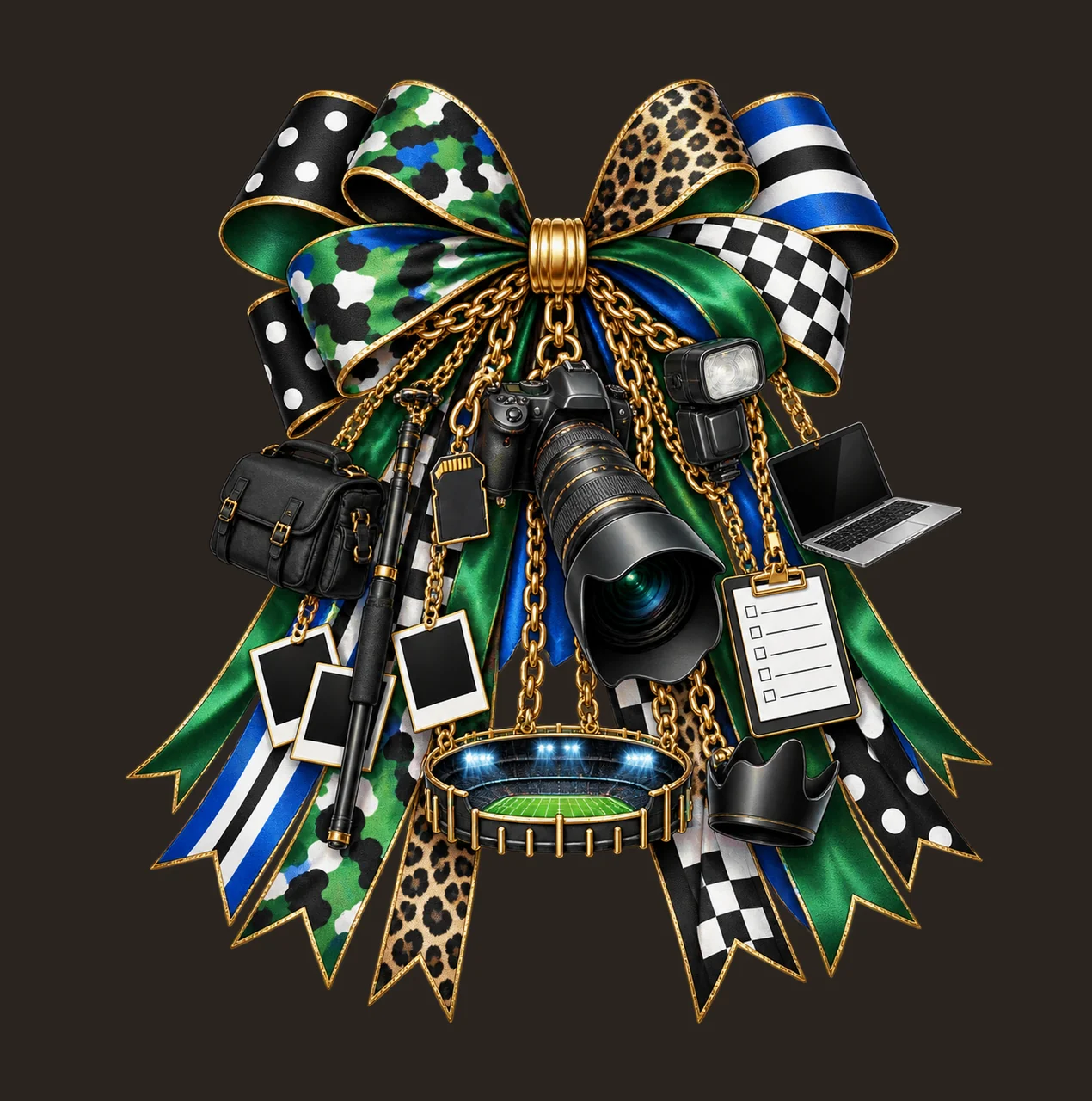 Sports Photographer Bow Charm PNG, Gold Chain Charms, Transparent Sublimation Design, Digital Download contrast preview thumbnail