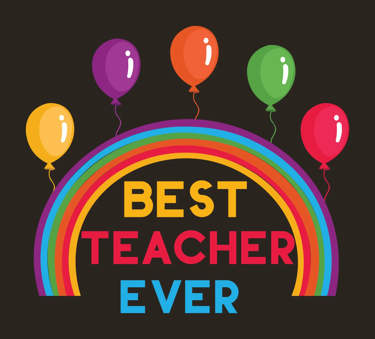 Best Teacher Ever Rainbow Balloons floating silhouette black contrast preview thumbnail