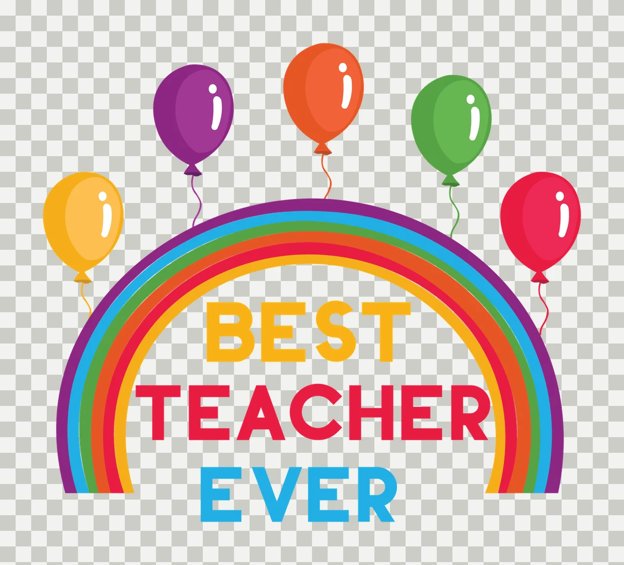 Best Teacher Ever Rainbow Balloons floating silhouette black transparency and detail preview thumbnail