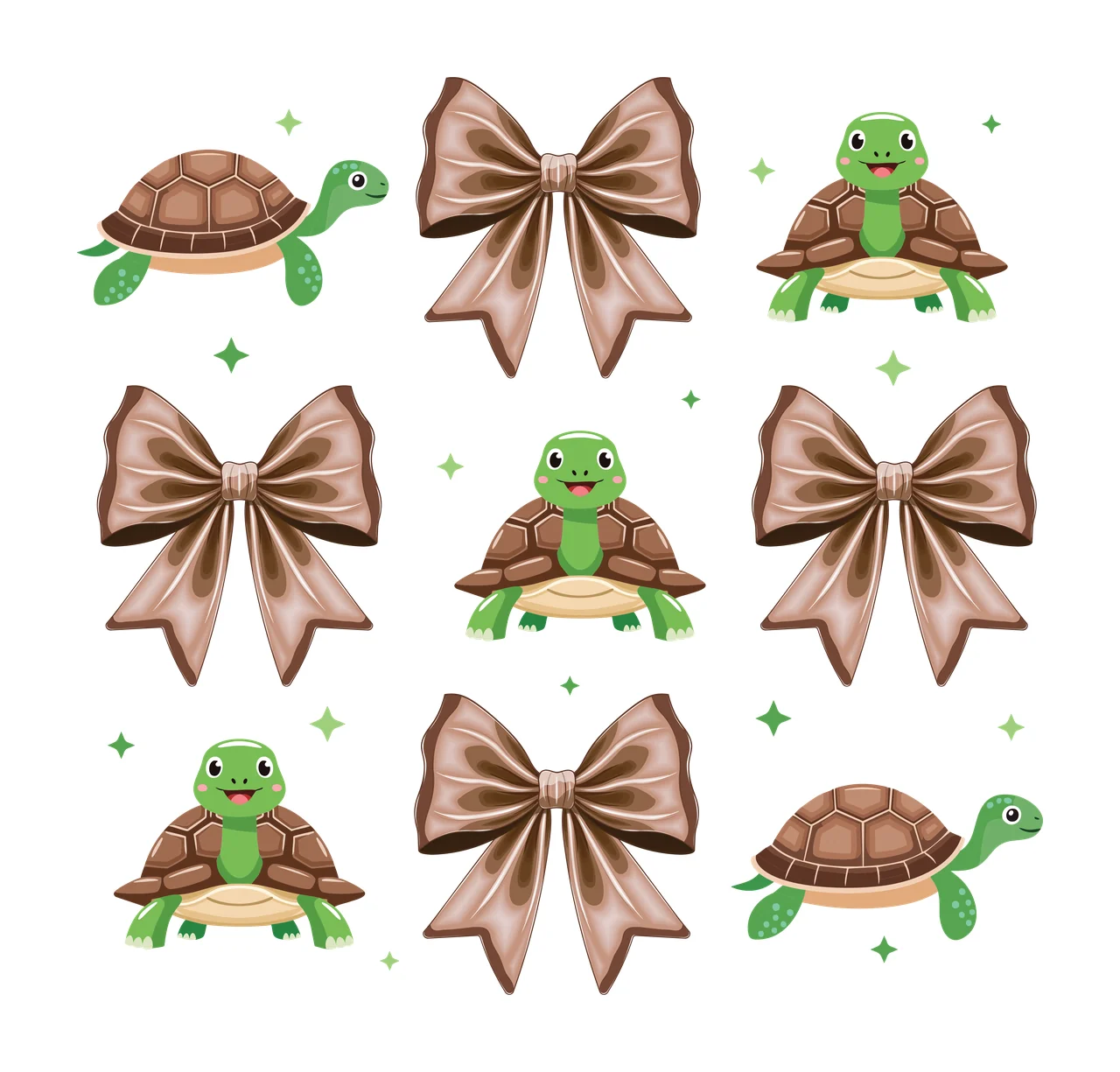 Bow Turtle Black Silhouette Turtles And Decorative Bows arranged in a