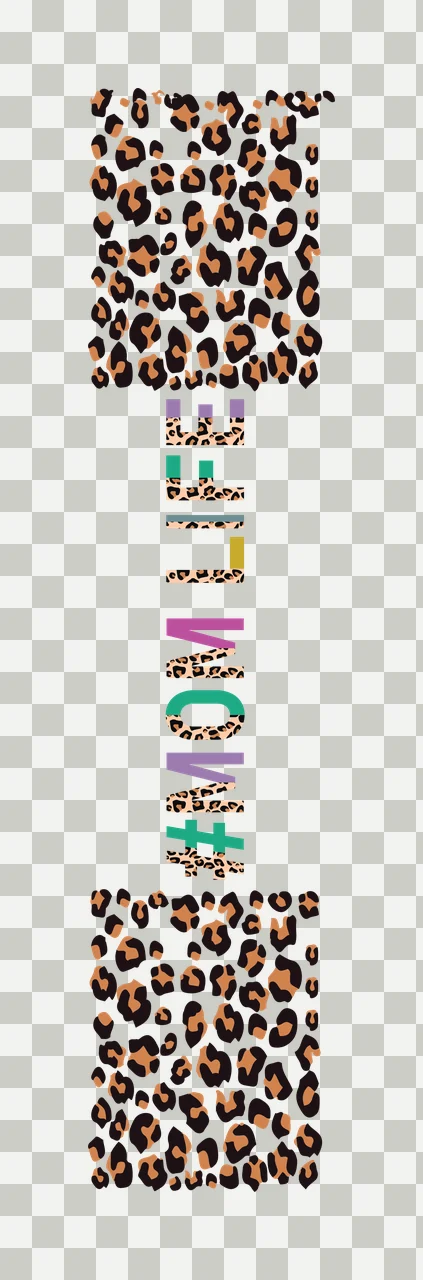 #MOM LIFE Typography Design with leopard print pattern, MOM LIFE text and multicolored letters in black, tan and purple transparency and detail preview thumbnail