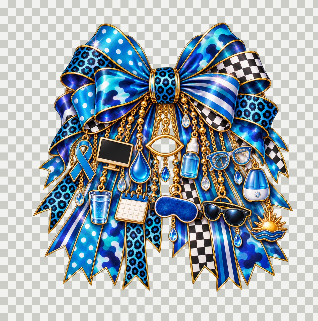 Dry Eye Awareness Bow Charm PNG, Gold Chain Charms, Transparent Sublimation Design, Digital Download transparency and detail preview thumbnail