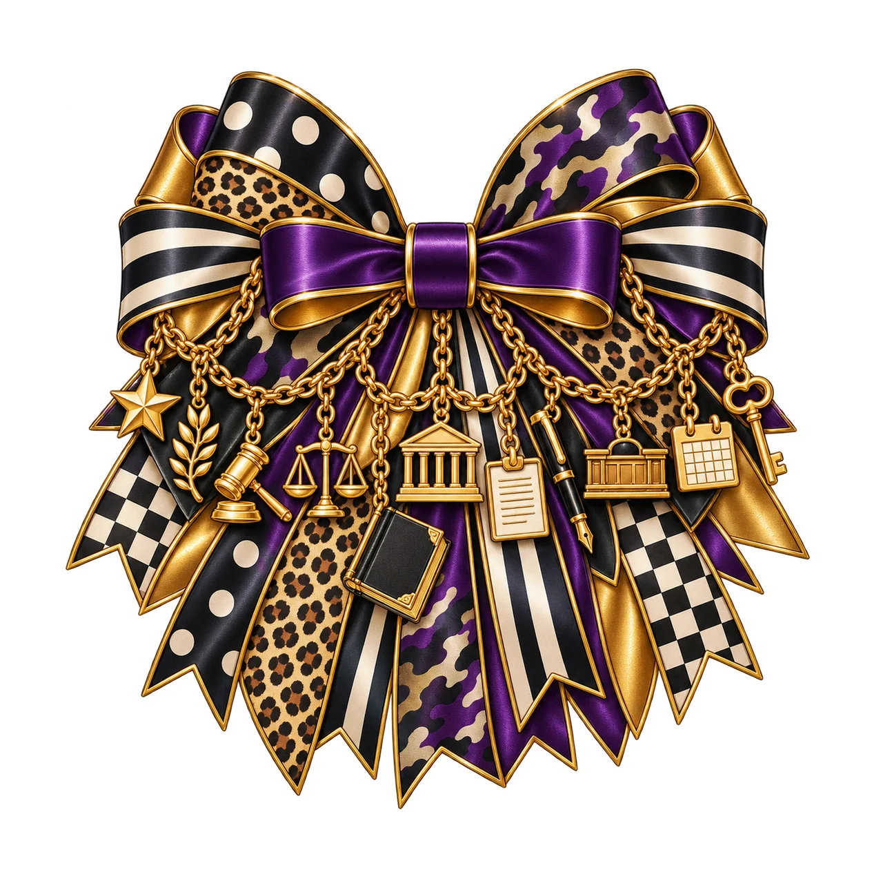 Judge Bow Charm PNG, Gold Chain Charms, Transparent Sublimation Design, Digital Download