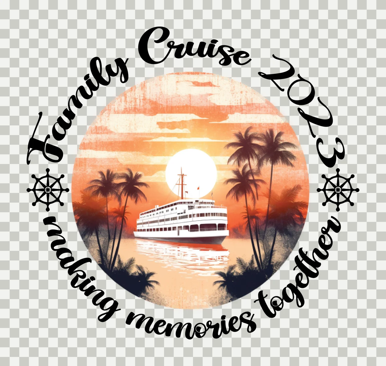 Family Circular Text ship wheel circle black white vacation transparency and detail preview thumbnail
