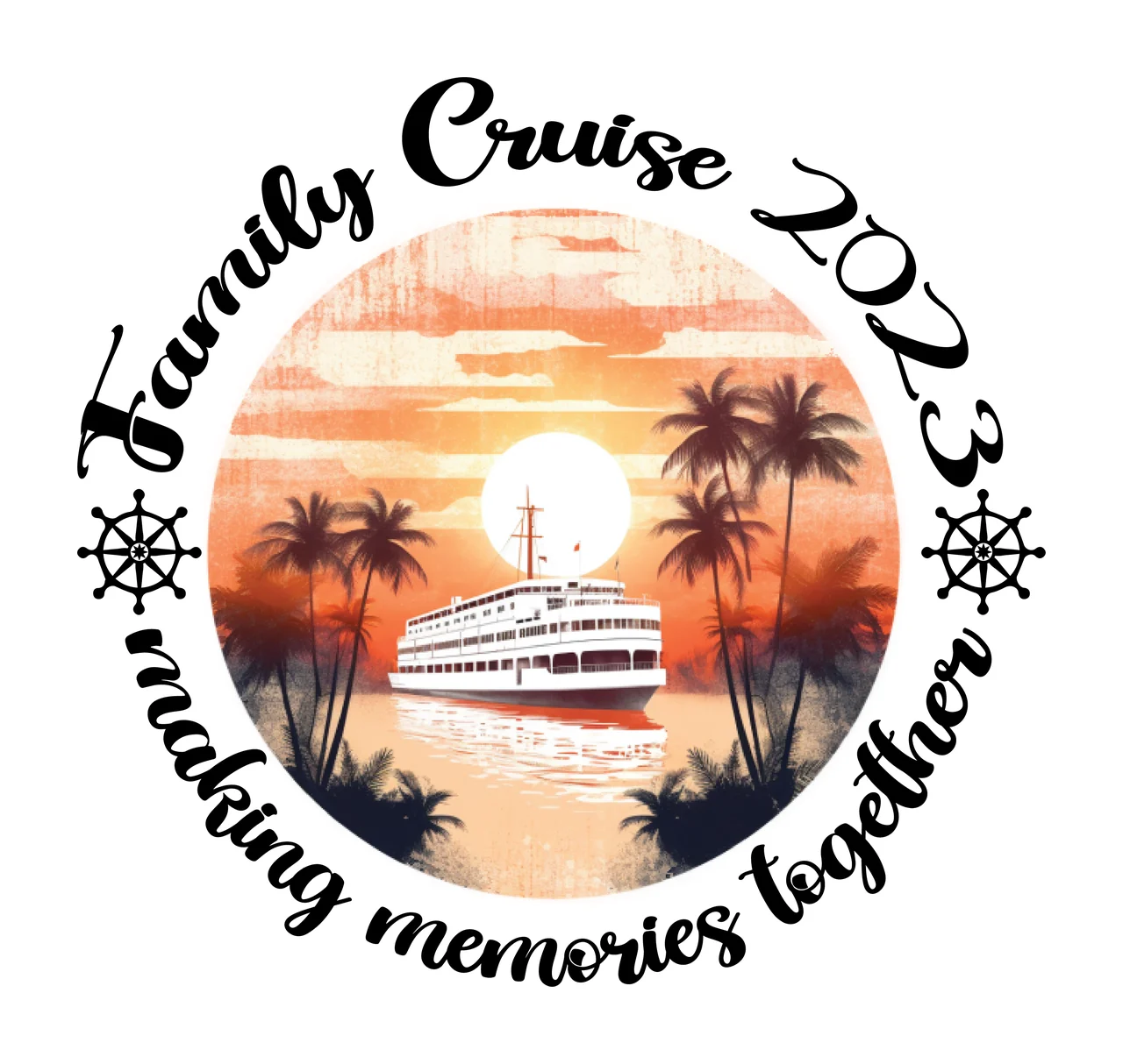 Family Circular Text ship wheel circle black white vacation