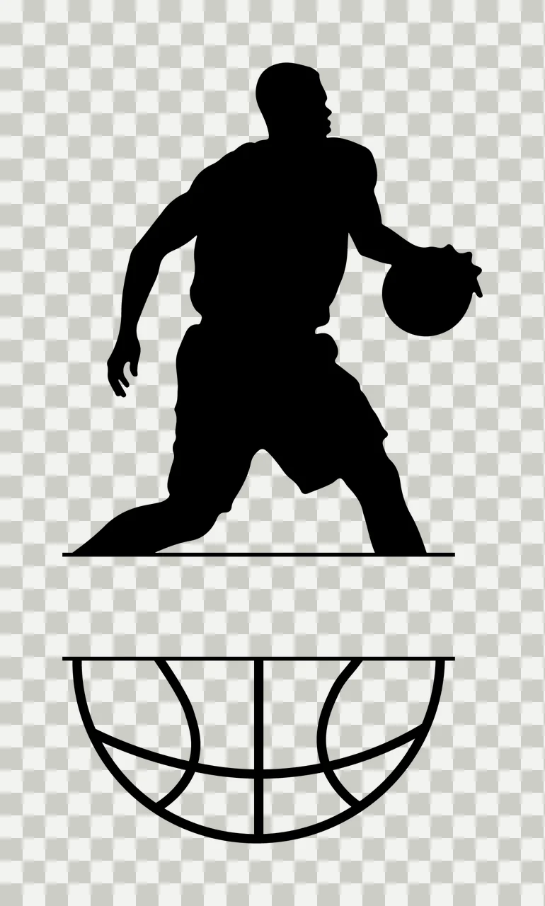 Ball Basketball Player Dribbling With A Circular Court lines transparency and detail preview thumbnail