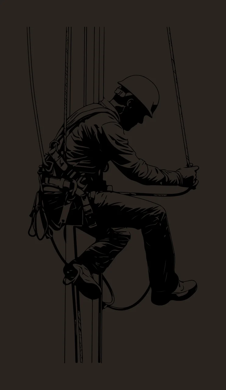 Line Industrial Worker Suspended By Climbing Ropes helmet harness contrast preview thumbnail